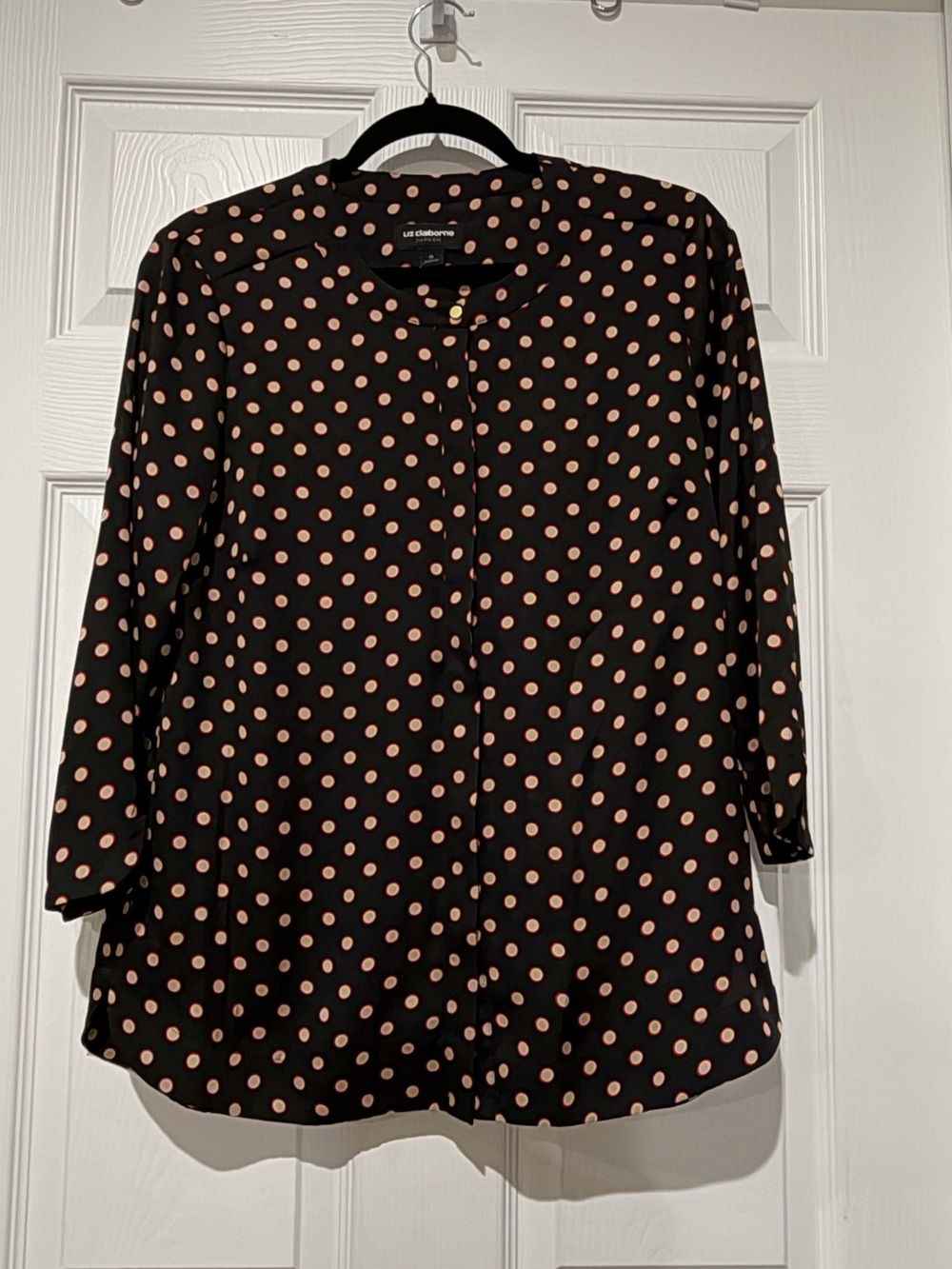 Liz Claiborne Black Blouse with Pink Polka Dots